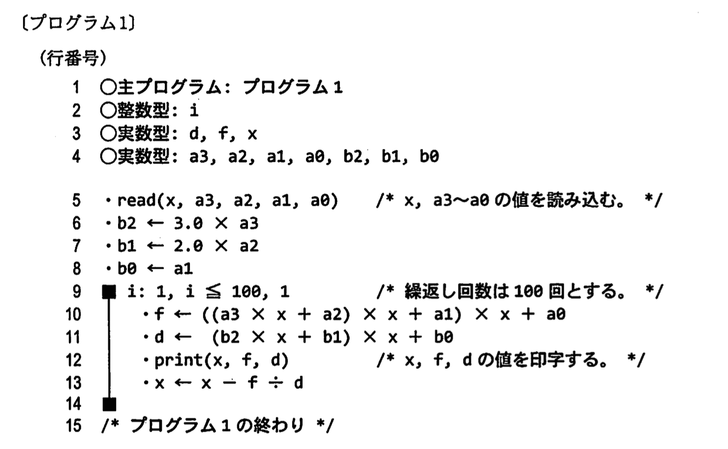 基本情報技術者試験（平成21年 午後 問8 プログラム1）
