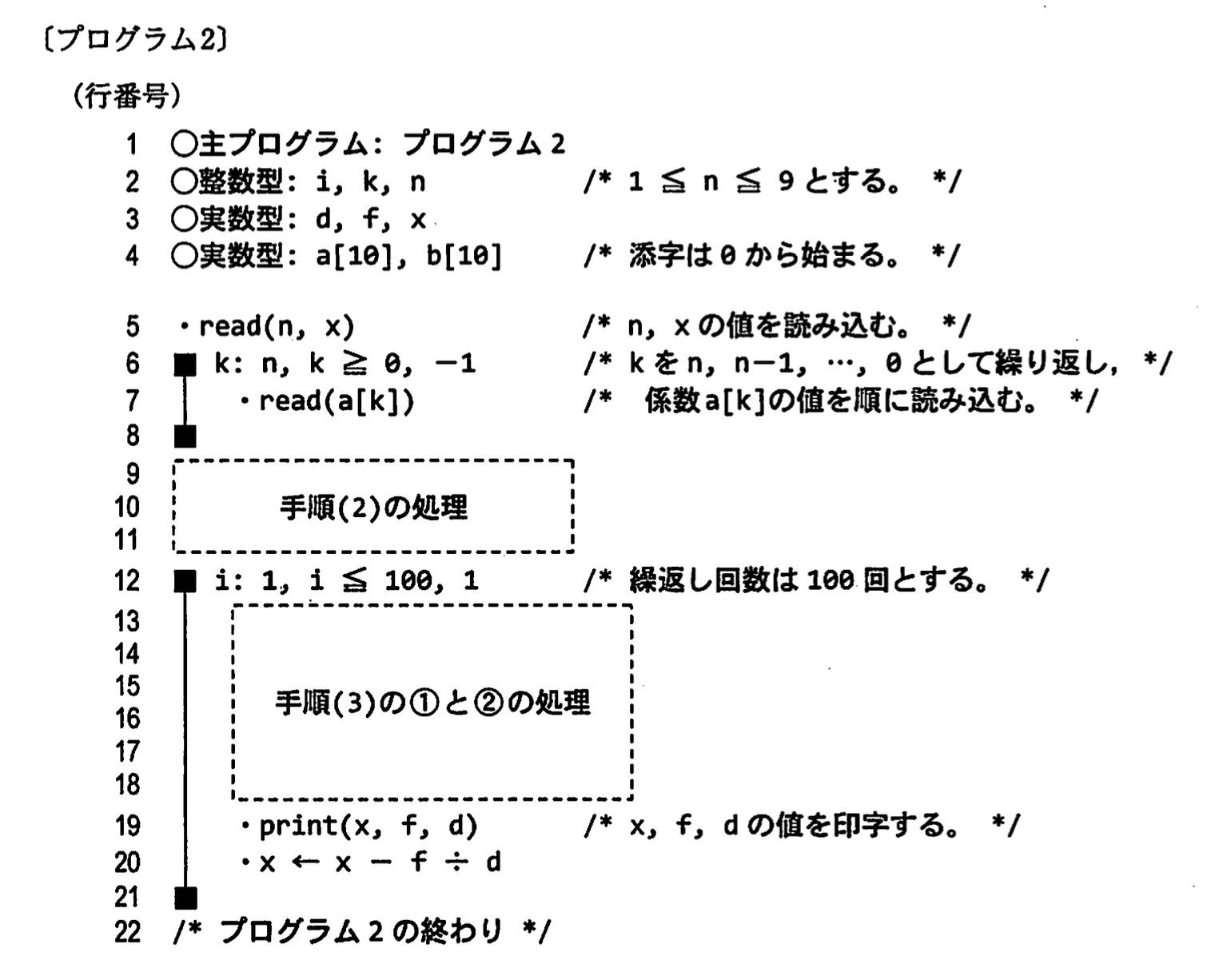 基本情報技術者試験（平成21年 午後 問8 プログラム2）