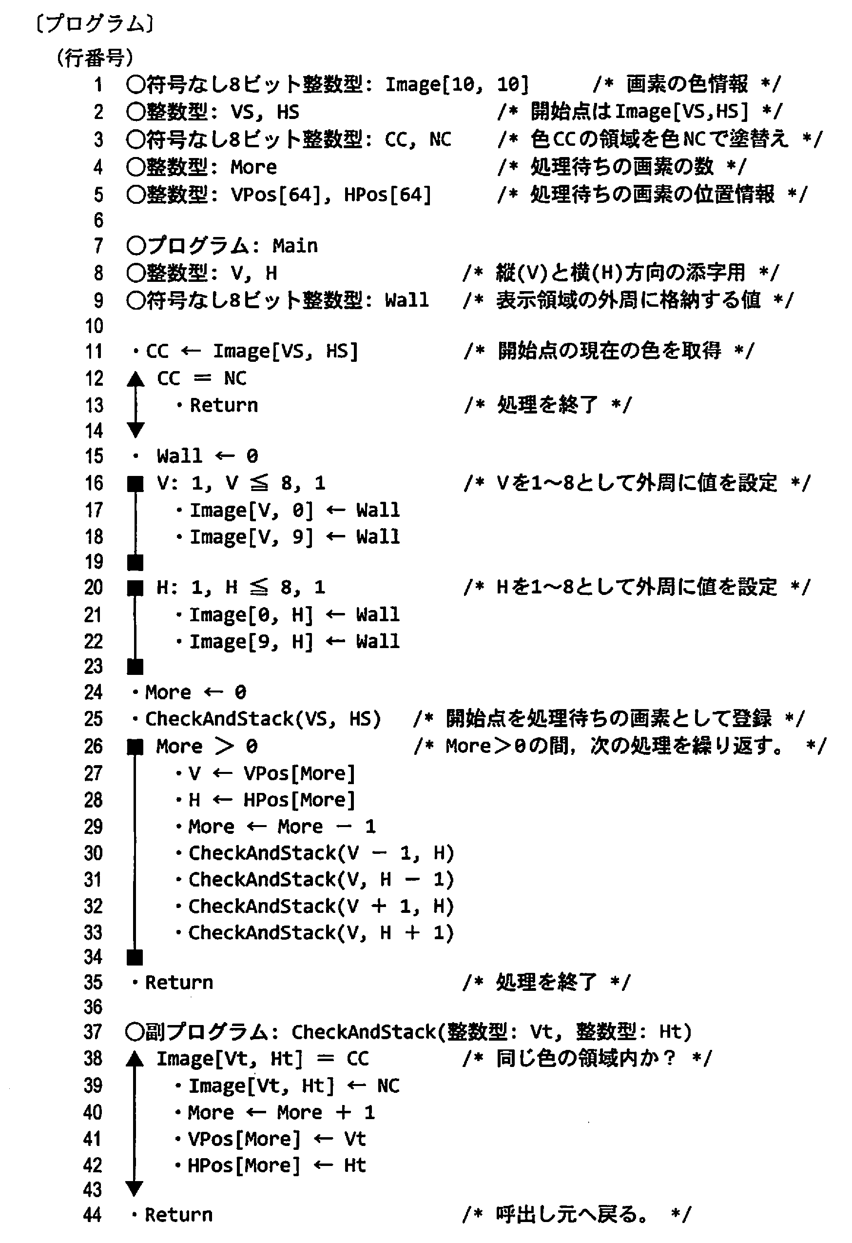 基本情報技術者試験（平成21年 午後 問8 プログラム）