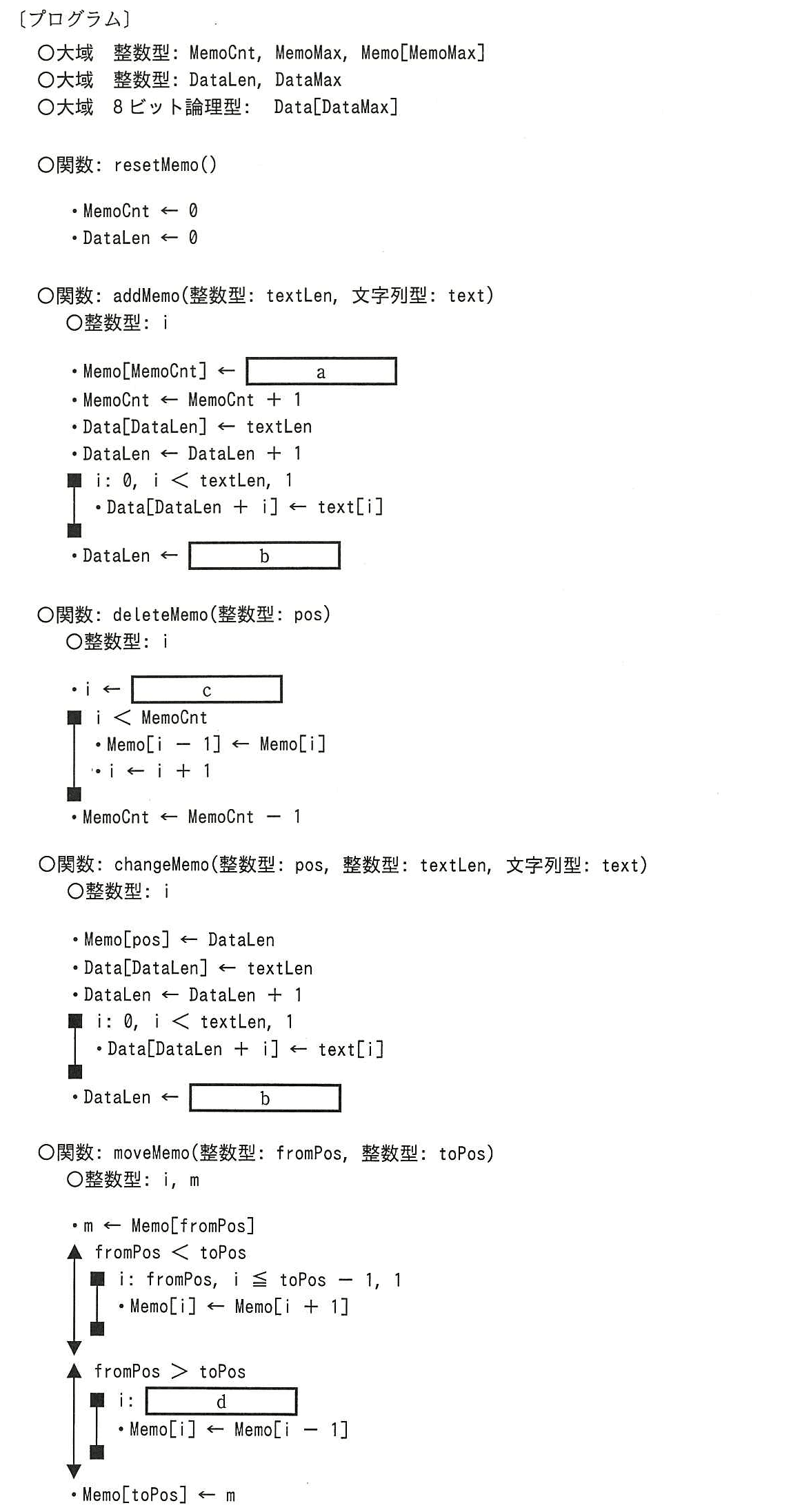 基本情報技術者試験（平成28年 午後 問8 プログラム）
