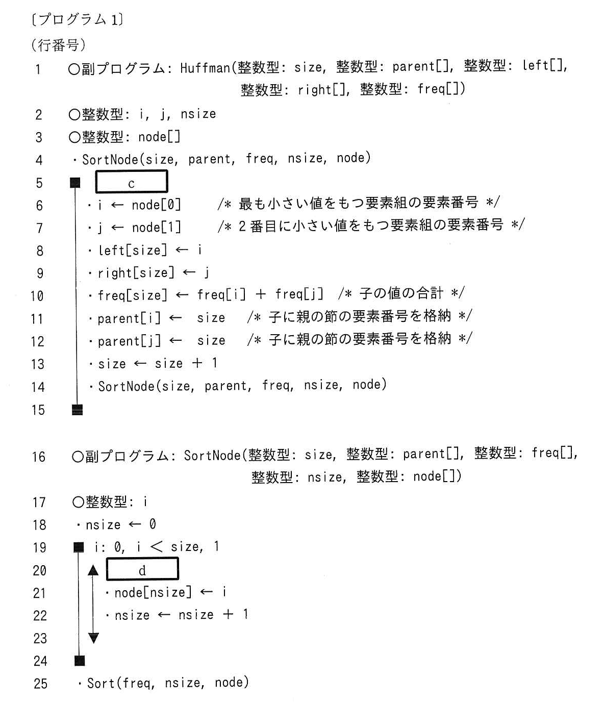 基本情報技術者試験（令和元年 午後 問8 プログラム1）